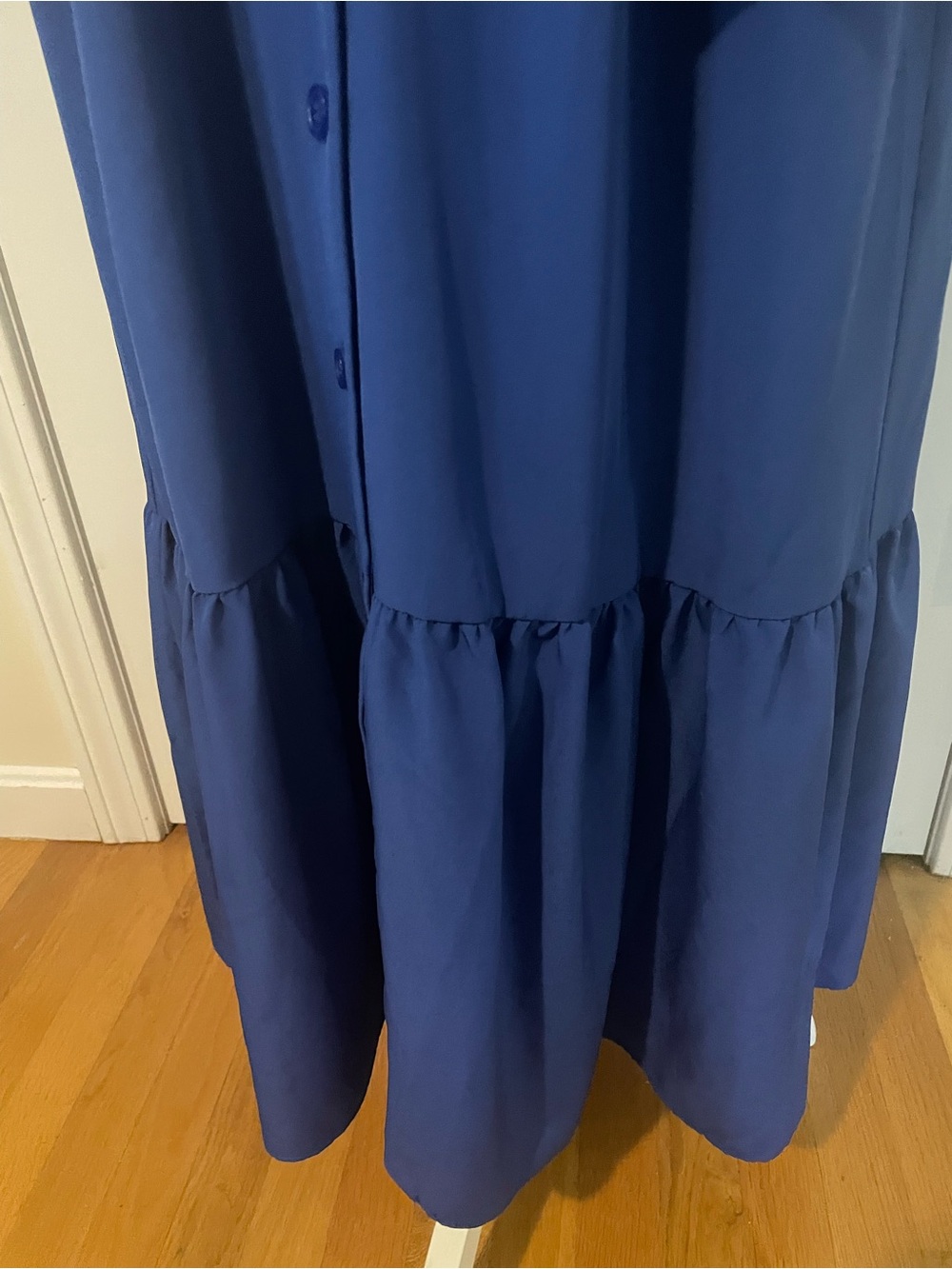 Sleeveless Blue Button-Front Maxi Dress with Waist Tie - Picture 4 of 10